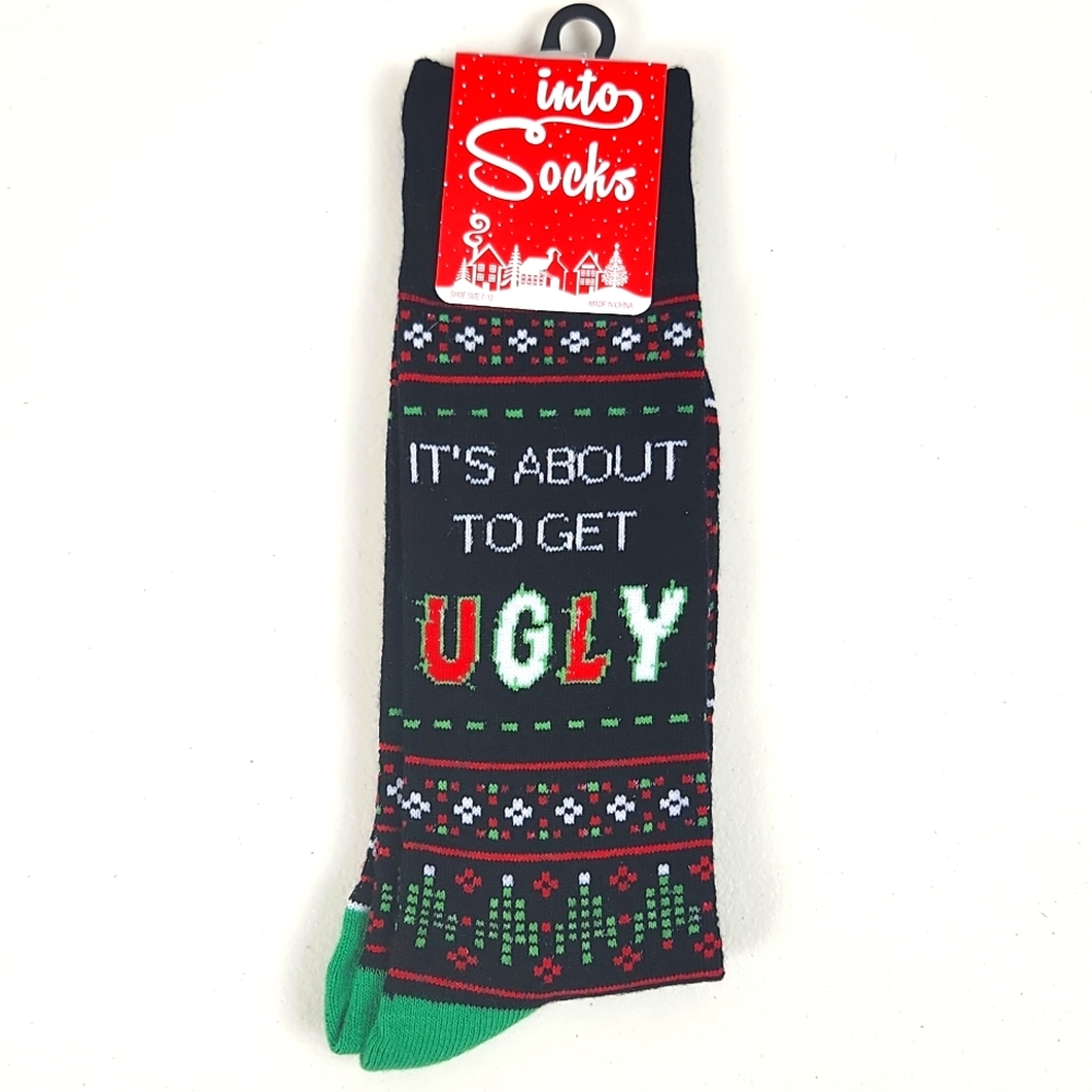 Into Socks Ugly Christmas Sweater Crew Socks Shoe Size 7-12